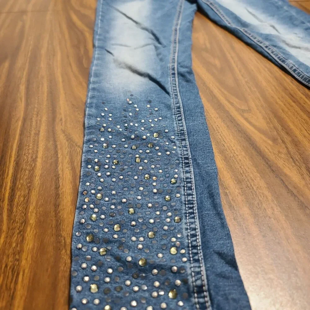 Girls Justice Denim Jean Leggings Size 12 Skinny Sparkles